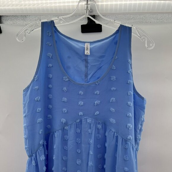 Zenana Women's Scoop Neck Sleeveless A-Line Dress Blue Dotted Embroidered S - Picture 2 of 9